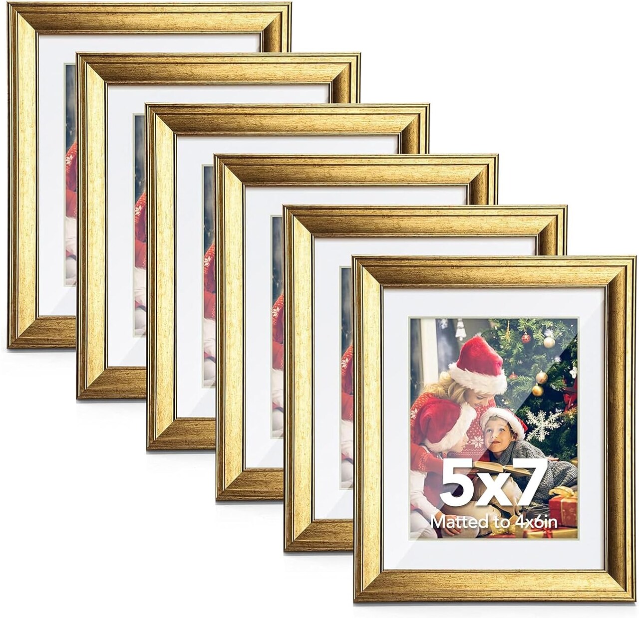 5x7in 6PC Vintage Gold Picture Frames, Frame 5 x 7(Gold)7"L x 5"W